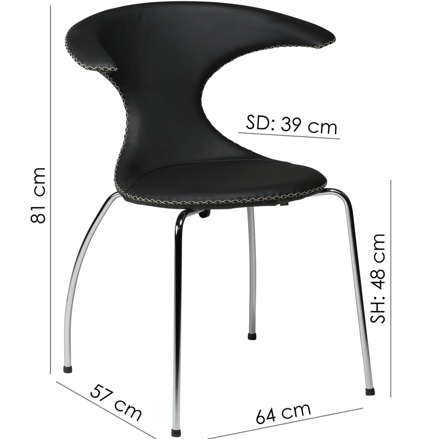 Flair Stol Black Leather, Chrome