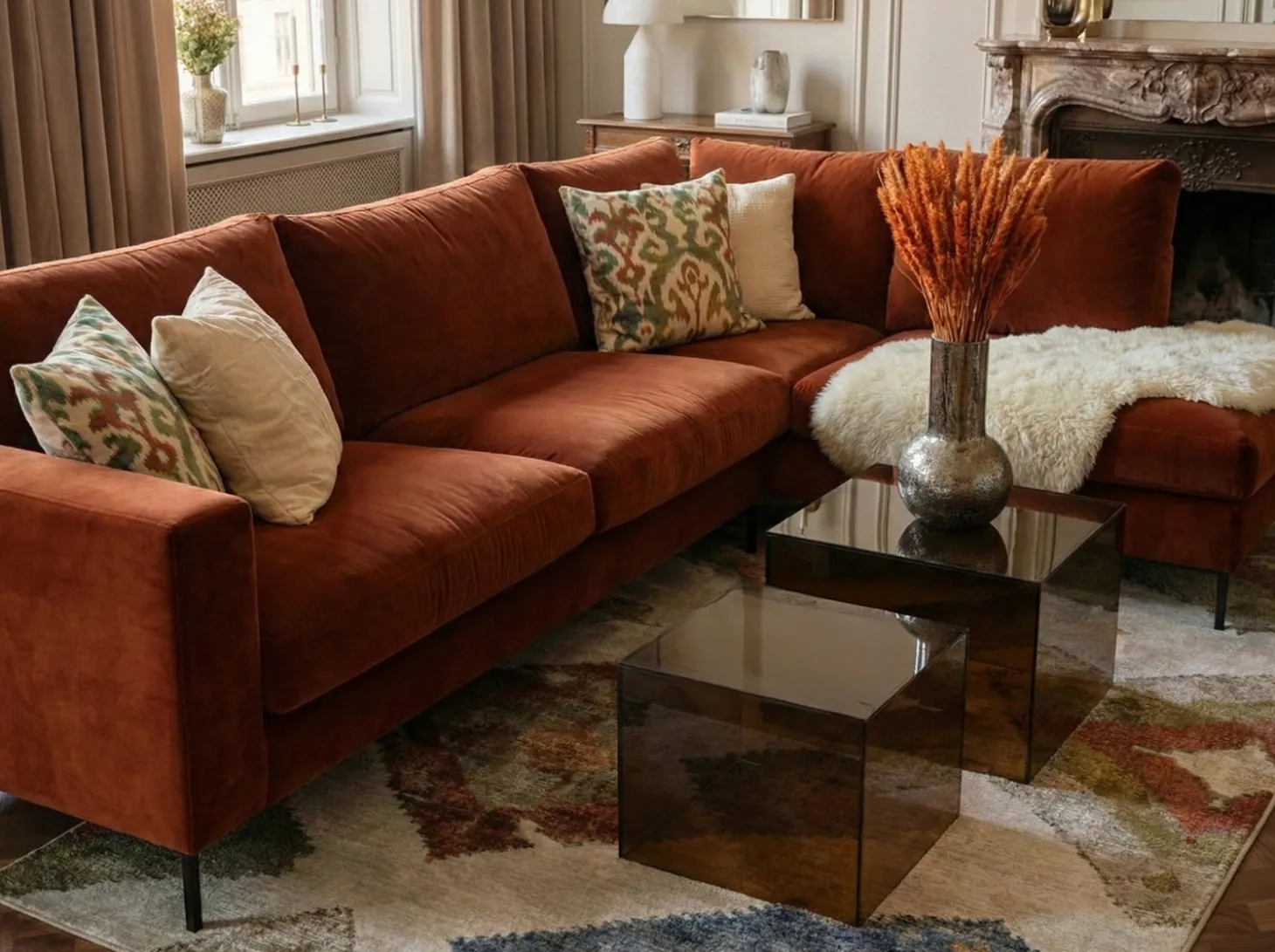 Impulse Divansoffa Set 4 Classic Velvet Deep Orange